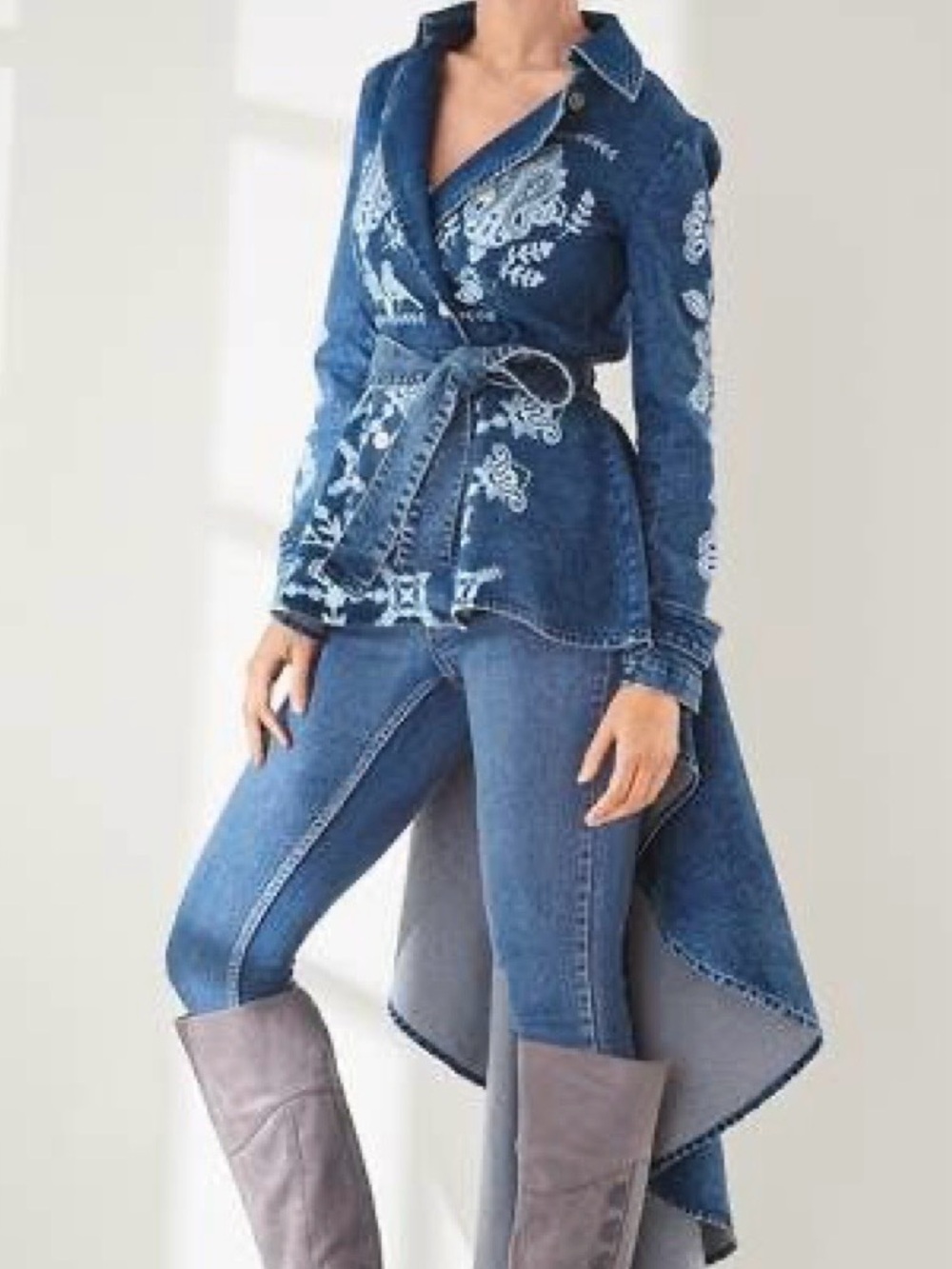 Venus Denim Embroidered High-Low Jacket- Blue size 12